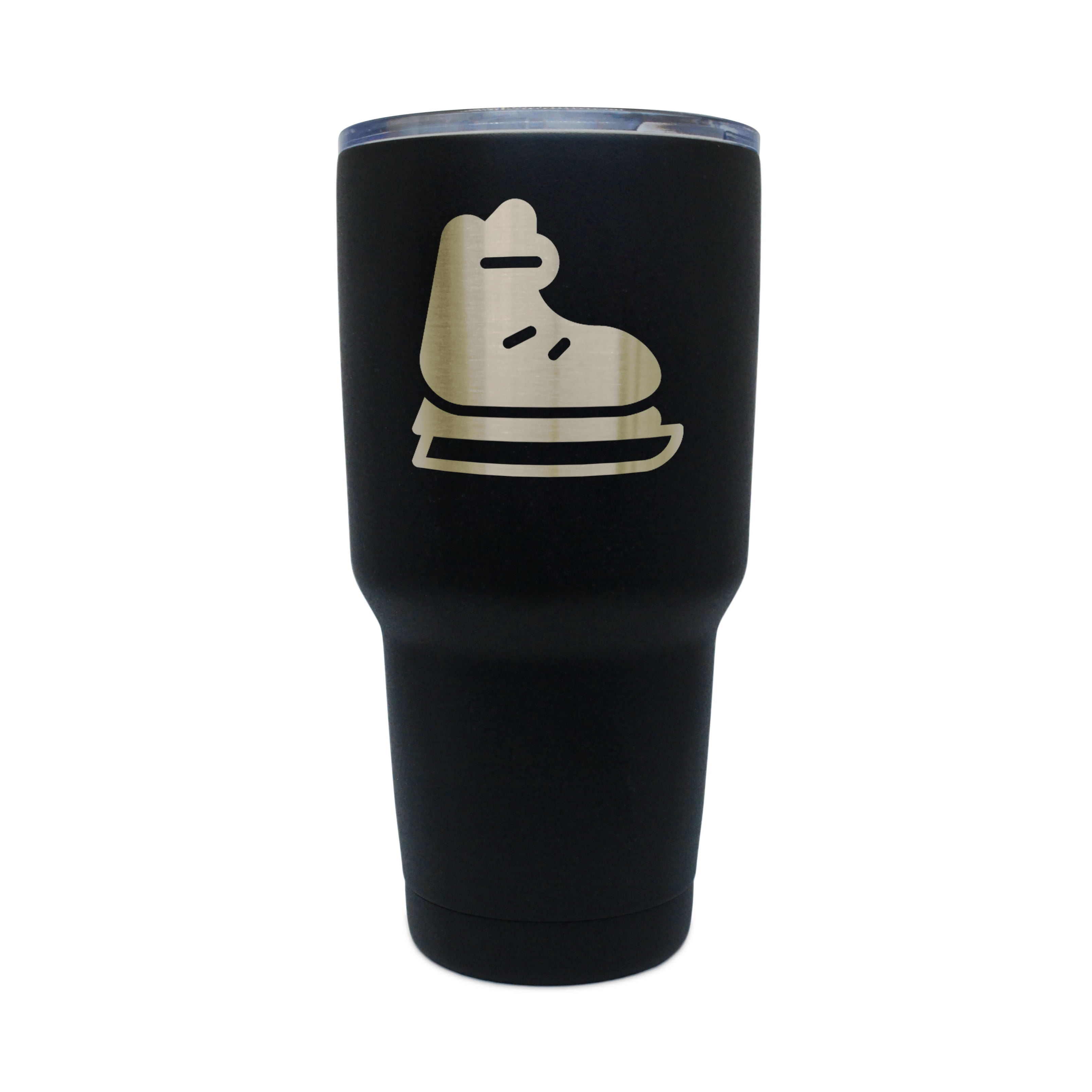 Ice Hockey Skates Black Stainless Steel Tumbler, 30 Oz Insulated Tumbler, Laser Etched In Usa by BigSpool Distributors