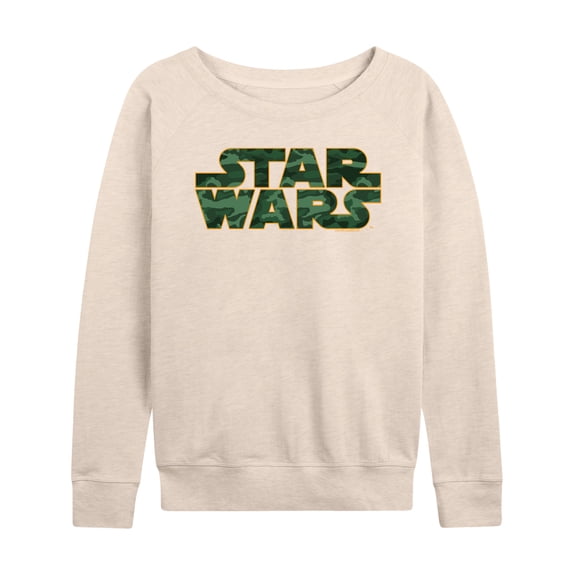 Star Wars - Logo Camo Women's Lightweight French Terry Wide Neck Long Sleeve Graphic Shirt