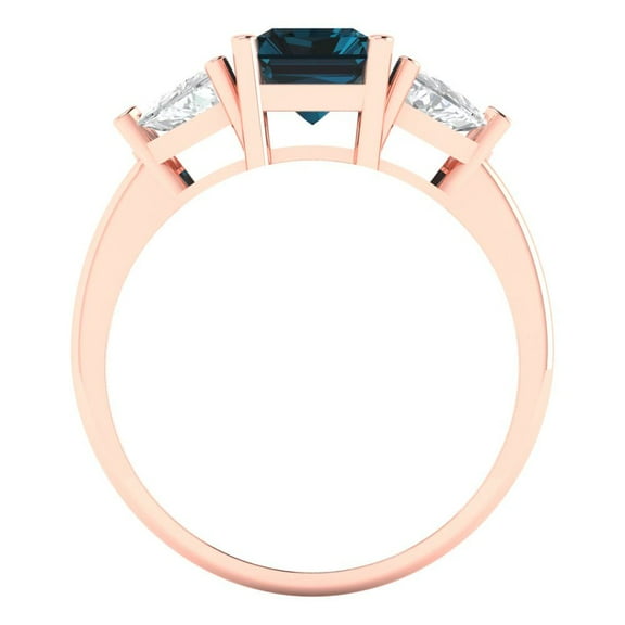 2.82 ct Emerald Cut Natural London Blue Topaz Three-Stone Engagement Ring for Women in 18K Rose Gold