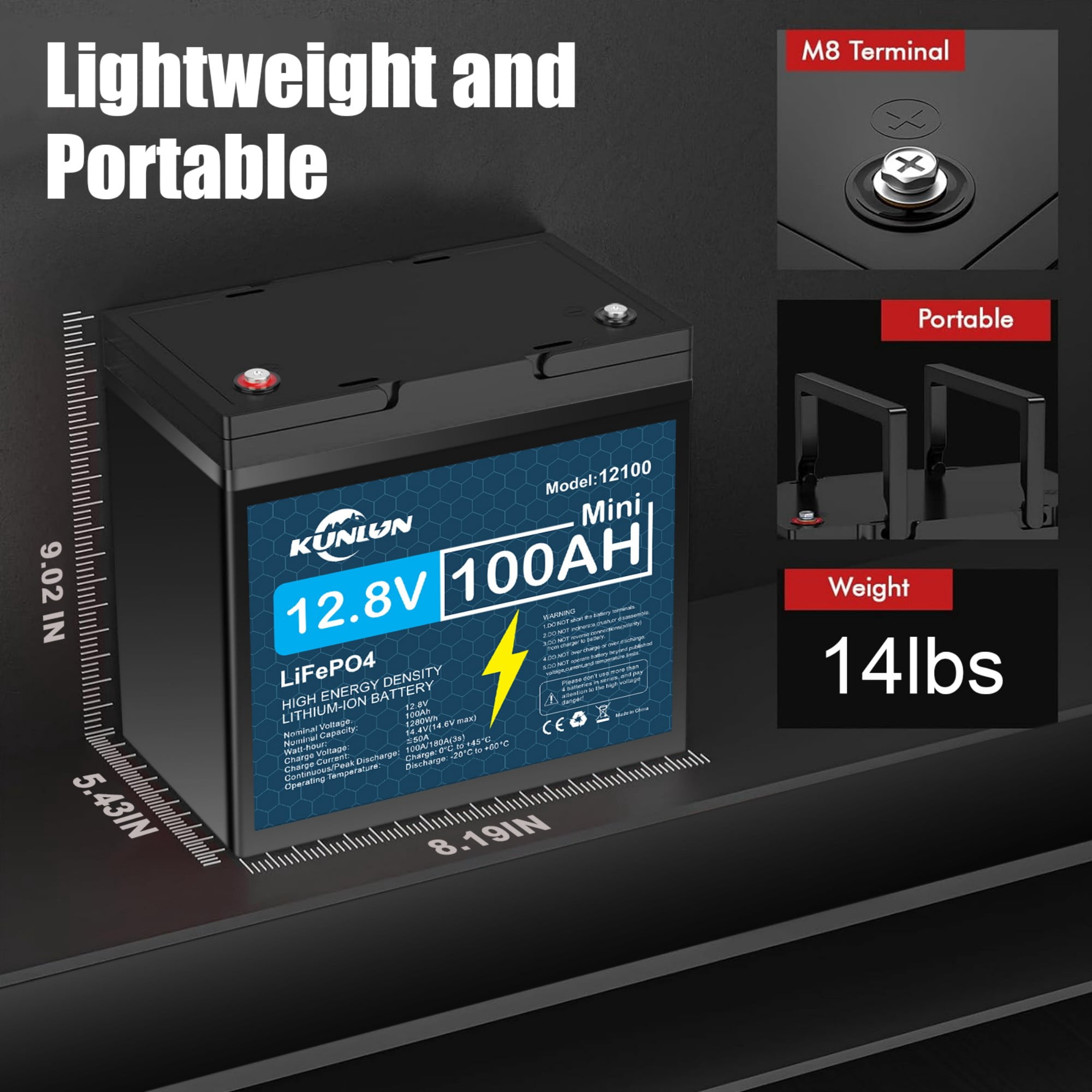 12V 100Ah LiFePO4 Lithium Battery, Deep Cycle, Perfect for RV, Trolling Motor