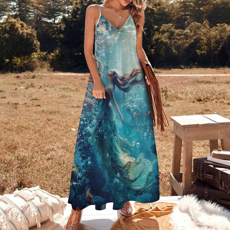 mermaid dress for women Medieval Renaissance Vintage Blue Gradient Dress with Sleeves and Necklace Nox Anabel G1368 Long Prom Beaded Formal Mermaid Dress is a stunning choice Mermaid Glitter Fish Scale Girls