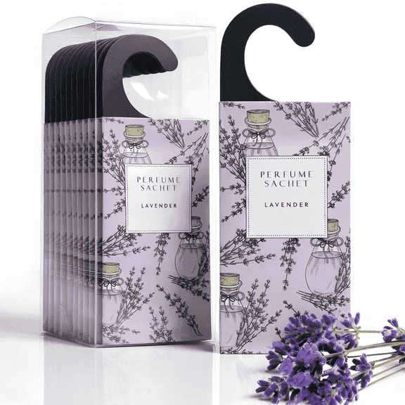 Lavender Sachets, 12 Pack Scented Sachets for Drawers and Closets, Closet Scent Freshener with Hanging Hook for Home, Car and Luggage