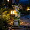 thumbnail image 6 of Yard Art Outdoor and Garden, Frog Garden Decor, Outdoor Solar Lantern, Solar Garden Light, 8X4 Inch Whimsical Stacked Frog Figurine Ornament with Welcome Sign and Sunflower, 6 of 6