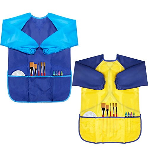 cUBAcO Delantal de pintura para niños, 2 paquetes de batas de arte impermeables para niños de 3 a 8 años, delantal de artista para niños con manga larga y 3 bolsillos CUBACO 602310358231