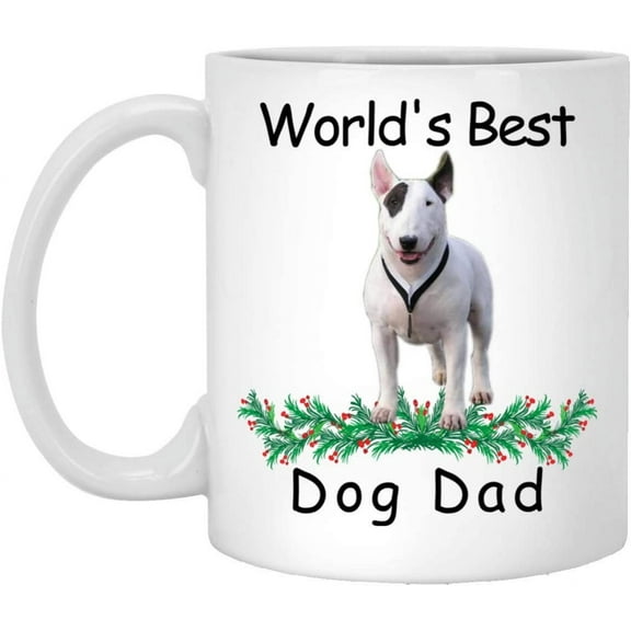 Funny Saying Gifts For Pet Lovers Bull Terrier White Brown Worlds Best Dog Dad Christmas 2022 Gifts White Coffee Mug White 11oz