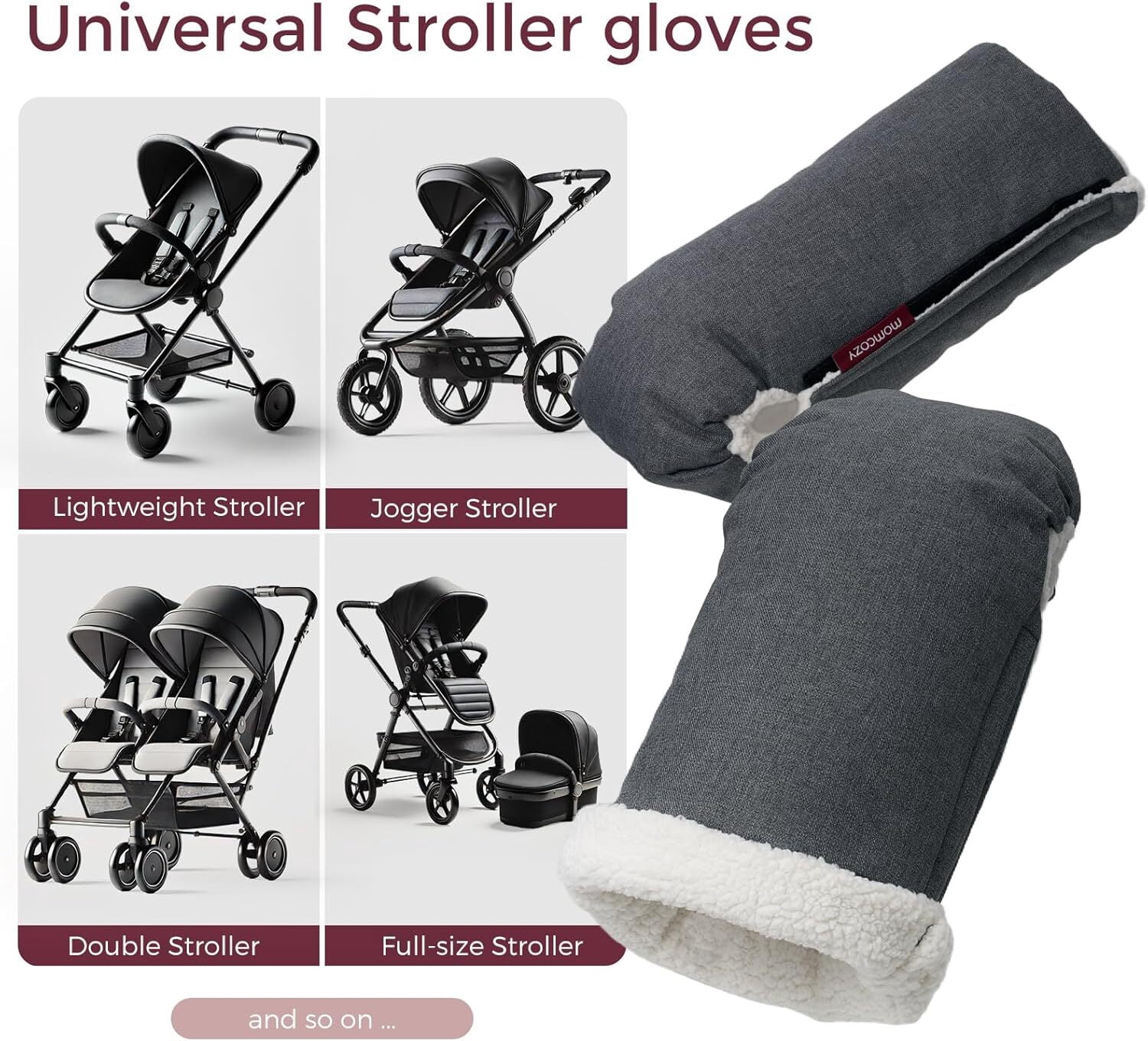 Momcozy Stroller Gloves Warmmuffs,Universal Winter Anti-Freeze Stroller Mittens,Winter Handmuff Stroller Accessories,Ultra-Plush,Weather-Proof,Foldable Adjustable,Shopping Golf Pet Cart, Black