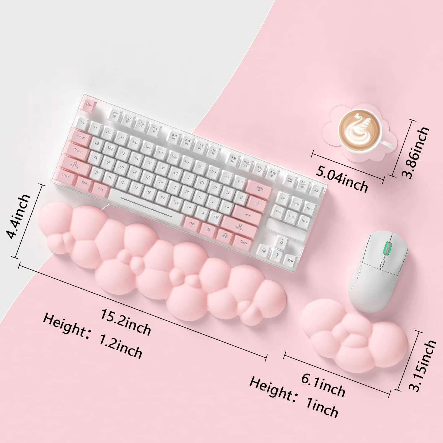 Attack Shark Cloud Keyboard Mouse Wrist Rest with Coaster Set,Ergonomic Palm Rest Combo for Pain Relief, Non-Slip,Ultra-Soft Memory Foam Wrist Cushion Support for Comfortable Typing/Gaming-Flesh Pink