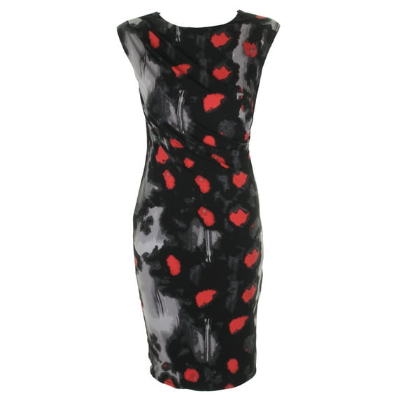 RACHEL Rachel Roy Womens Black Combo Sleeveless Printed Draped Sheath Dress XS