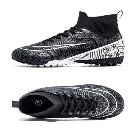 

Men Women Soccer Shoes High Top Spikes Soccer Boots Professional Competition Athletic Sneakers Artificial Turf Shoes AG/FG sd/Black 42