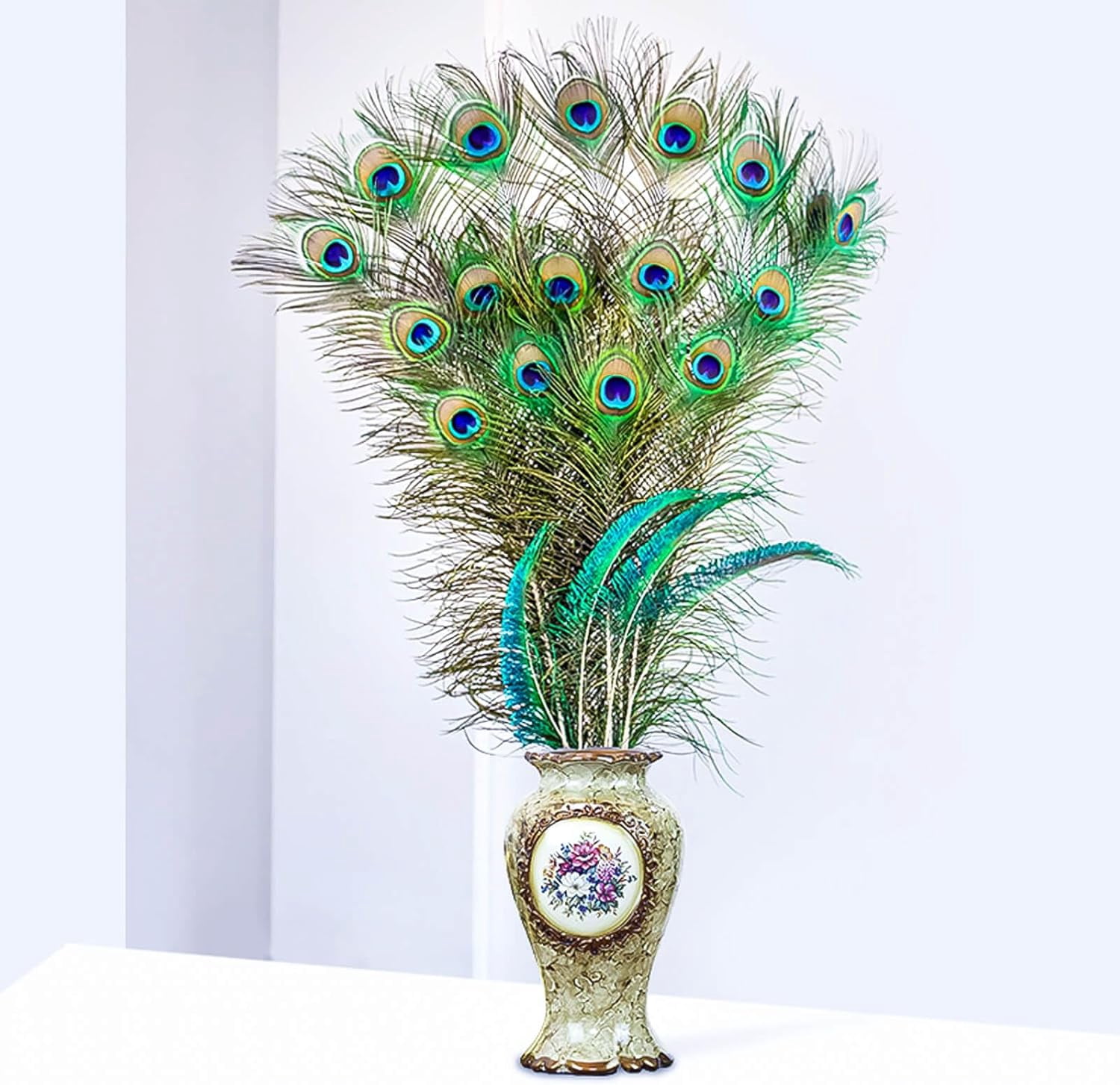Piokio 30 pcs Peacock Feathers in Bulk 20-23inch(50-60 cm) Bulk for DIY Craft, Wedding, Halloween Decoration