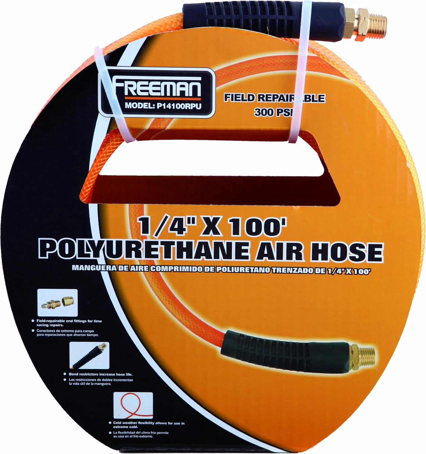 Freeman P14100RPU 1/4" x 100' Polyurethane Air Hose with Field Repairable Ends