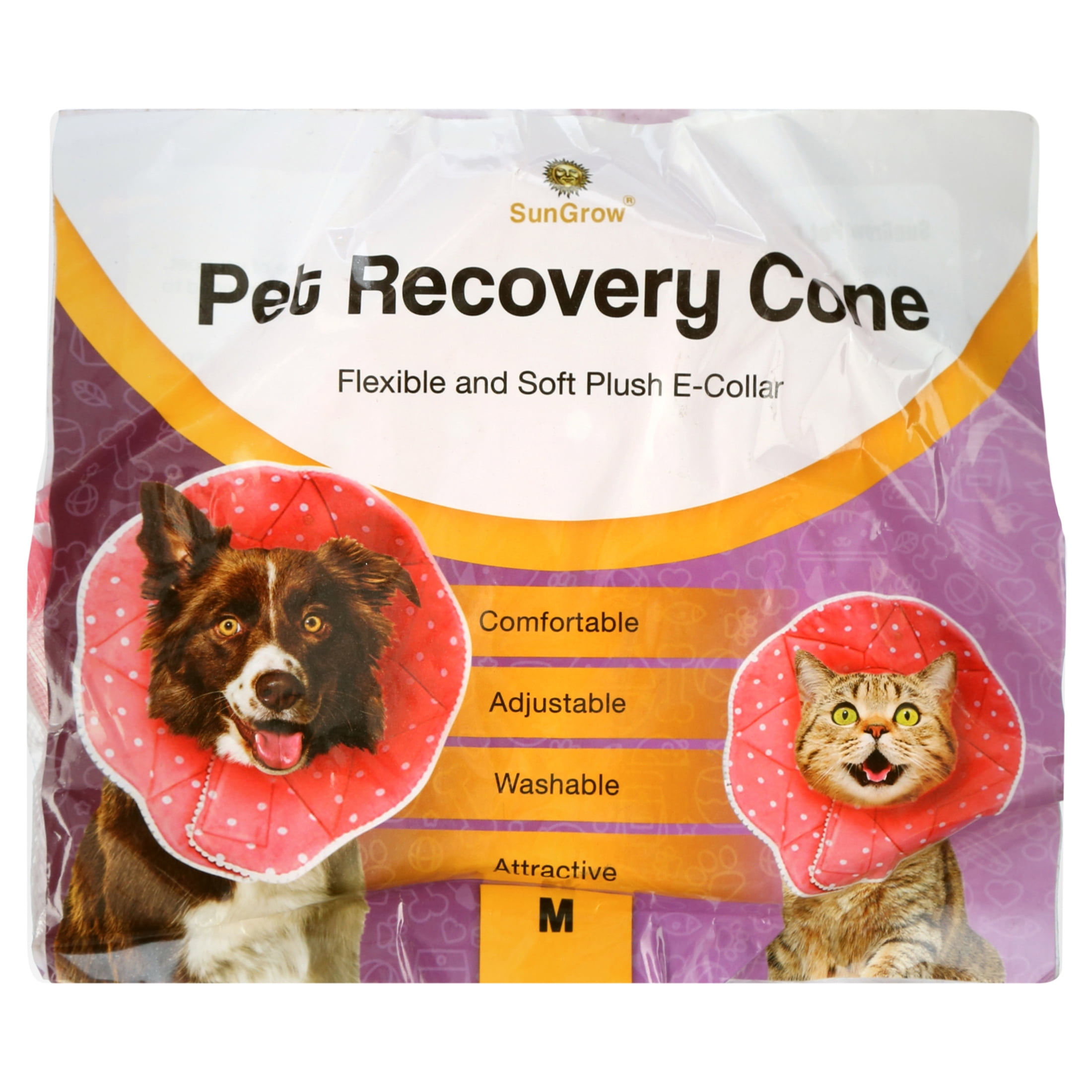 SunGrow Post-Surgery Soft Cone Dog & Cat Recovery Collar, Pink, Medium