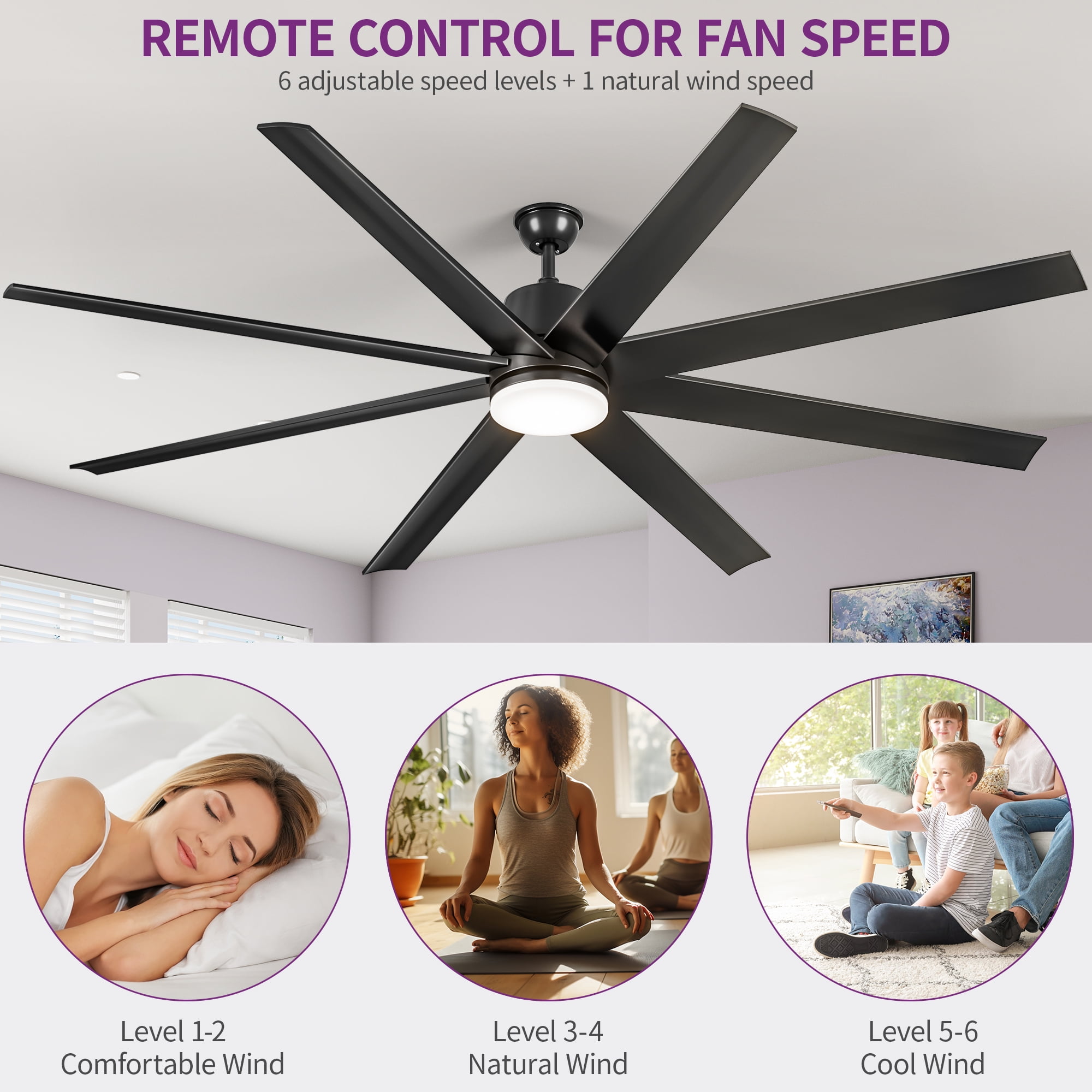 Uforic 72-inch 8-Blade Modern Ceiling Fan with Dimmable 3-Color LED for Indoor and Outdoor