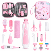 Byseng 21 in 1 Baby Grooming Kit with Electric Nail Trimmer, Comb, Brush, Nail Clippers, Scissors, Care Tools and Travel Case, Pink