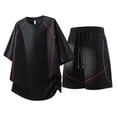 thumbnail image 4 of Men's Shirt and Shorts Set 2 Piece Fashion Summer Tracksuits Cotton Oversized T-Shirts Drawstring Shorts Outfits Big and Tall Size M-5XL Black, 4 of 8