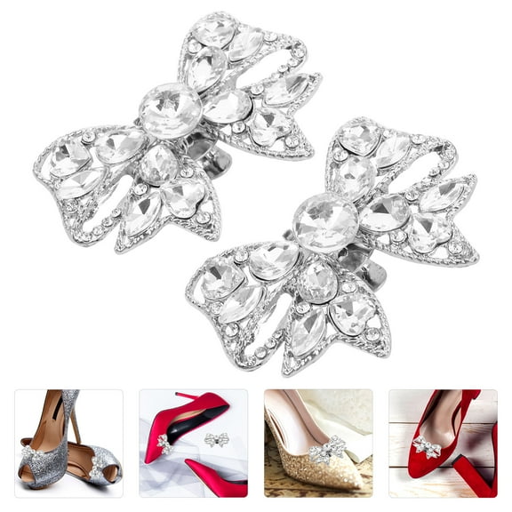 FRCOLOR 1 Pair Shoe Decoration Rhinestone Shoe Clip Women Shoes Clip For High Heels And Pumps Detachable Bow Shoe Buckles For Wedding Shoes