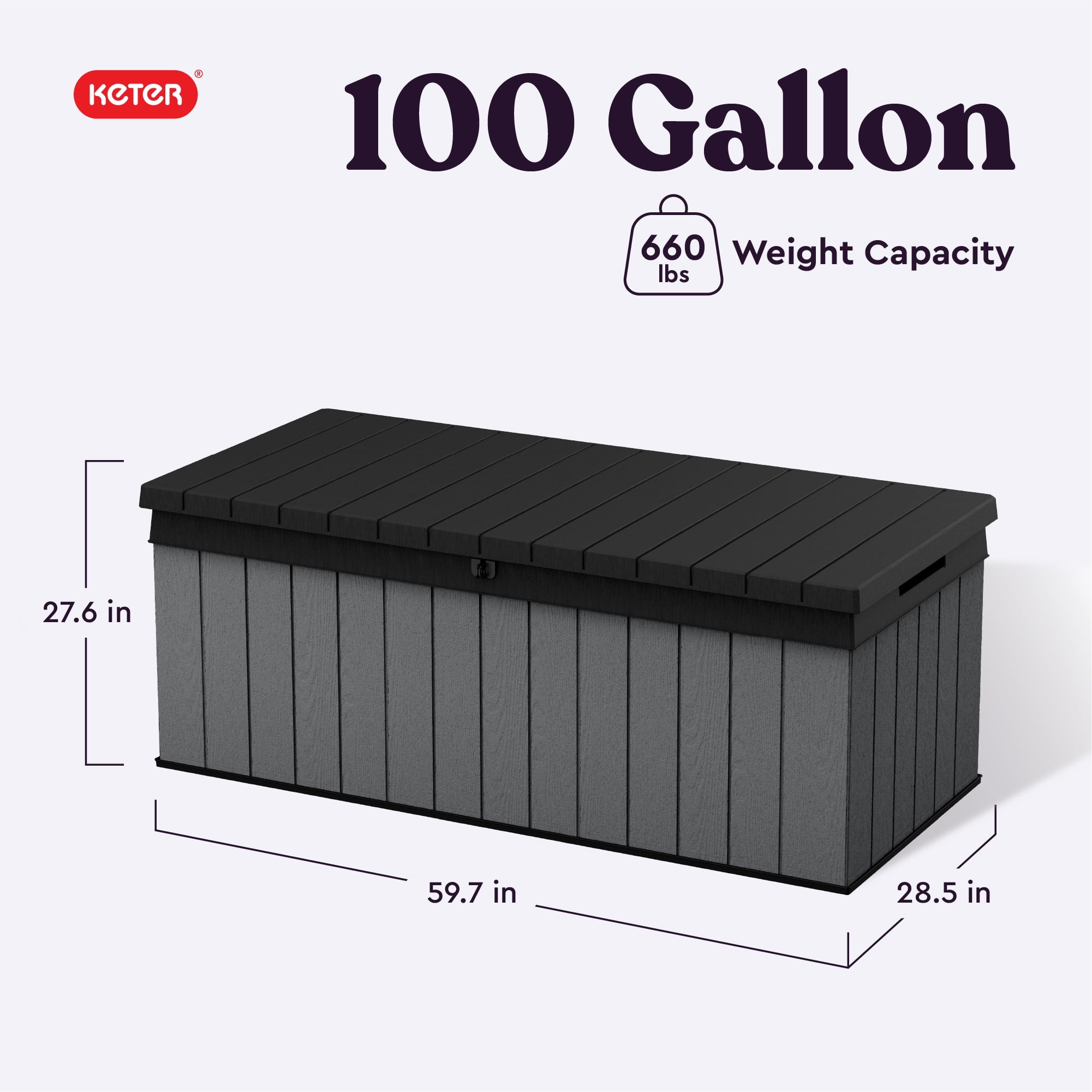 Keter Darwin 100 Gallon Large Resin Deck Box for Patio Outdoor Storage, Grey