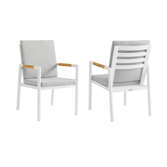 Outdoor Dining Chairs Set of 2 - Aluminum Teak Patio Chairs - Weather Resistant Seat Cushions