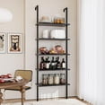 thumbnail image 6 of PINDEE 5 Tier Bookshelf Ladder Shelf Industrial Metal Frame with Wood Board Wall Mount or Freestanding for Home Office Living Room.Black,2 piece, 6 of 13