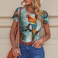 thumbnail image 4 of Cauagu Colorful Birds Pine Branch Women's Crew Neck Round Short Sleeve T Shirts Tops Bodysuit Daily Jumpsuit-XX-Large, 4 of 7