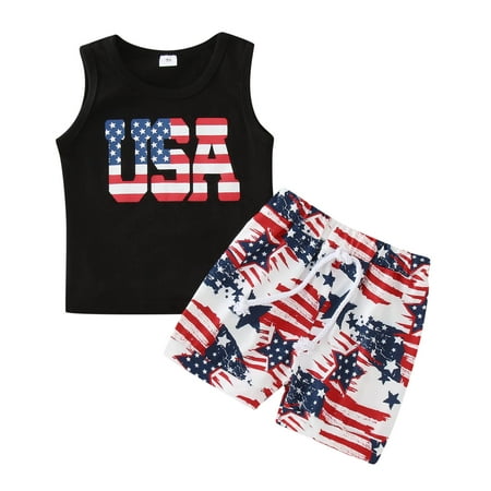 

XJDJHC Kids Boys Sports Shorts Sets Toddler Boys Independence Day 4 Of July Sleeveless Letter Prints T Shirt Tops Vest Shorts Outfits Fashion Streetwear 6-12 Months