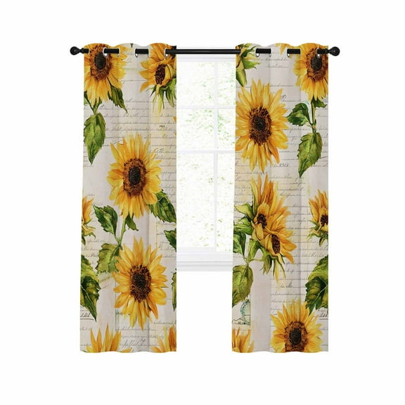 Retro Sunflower Blackout Curtains 54 Inches Long for Bedroom, Watercolor Letter Flowers Thermal Insulated Room Darkening Black Out Window Curtain Panels Grommet Drapes for Living Room