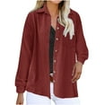 thumbnail image 2 of IROINNID Women's Casual Jacket Turndown Lapel Solid Color Long Sleeve Loose Autumn Loose Button Cardigan Casual Top Shirt, Wine, 2 of 5
