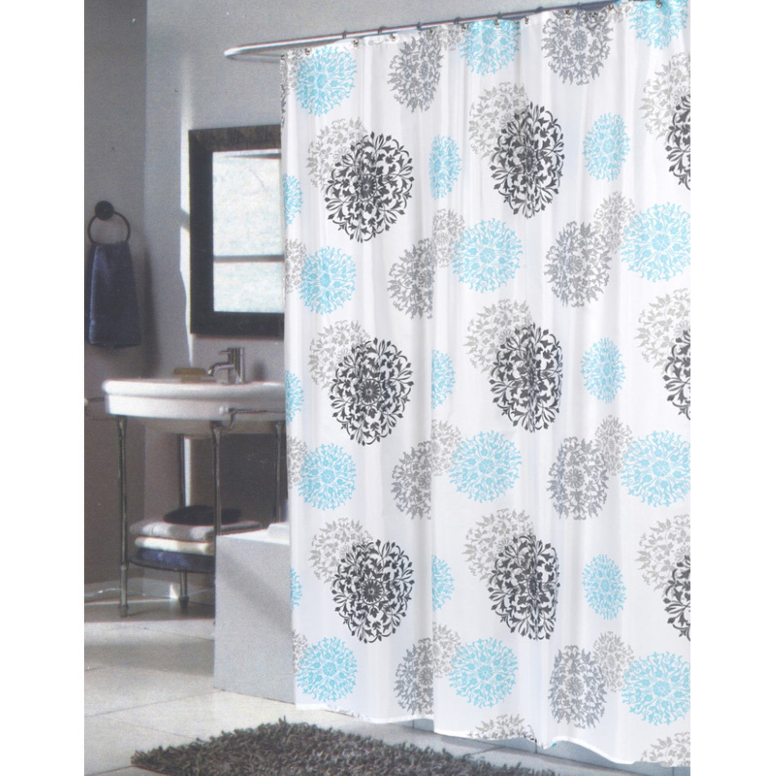 "Isabella" extra long 100 polyester fabric shower curtain, size 70