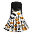 thumbnail image 3 of Halloween Dress for Women Vintage A Line Long Sleeve Ghost Pumpkin Print Dresses Swing Party Costume Skater Dress, 3 of 3
