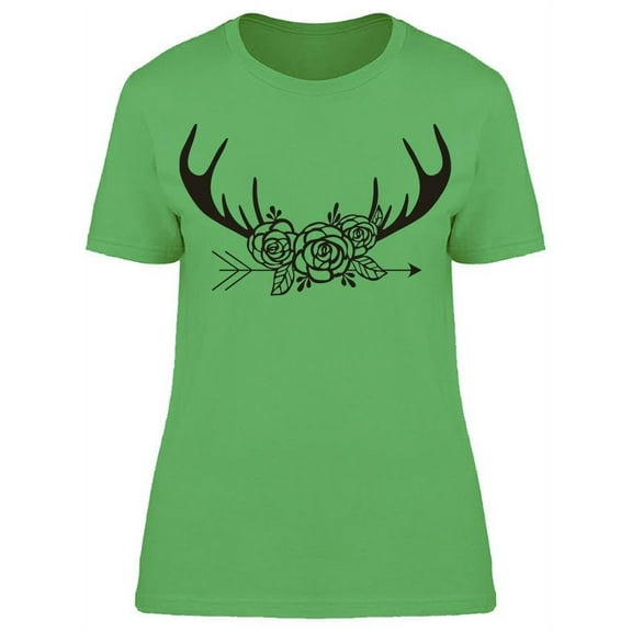 Deer Antlers With Flowers T-Shirt Women -Image by Shutterstock, Female x-Large