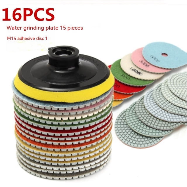 Kit de almohadillas de lijado de diamante en seco y húmedo, 16 Uds., almohadilla de pulido de diamante de 4 pulgadas, grano 30-6000 con placa de respaldo de rosca de 5/8 ''-11