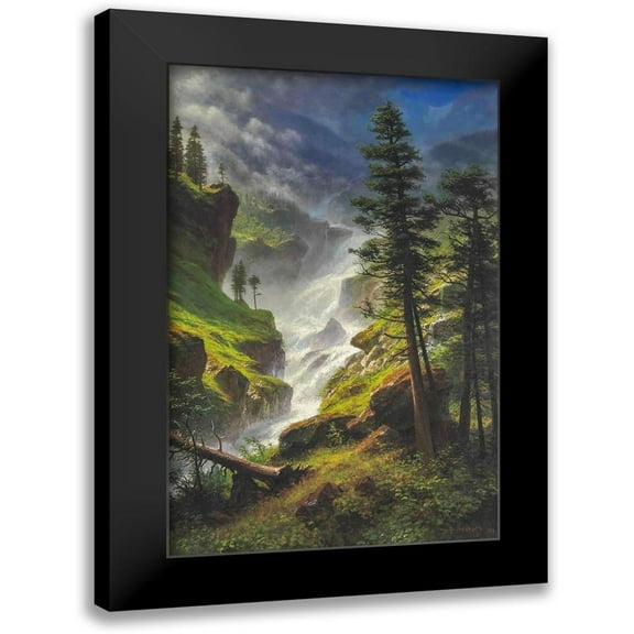 Bierstadt, Albert 10x14 Black Modern Framed Museum Art Print Titled - Rocky Mountain Waterfall