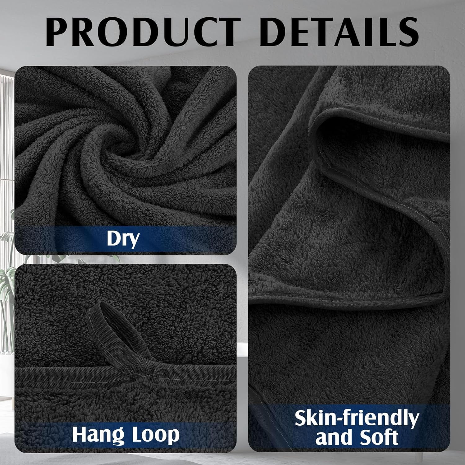 4 Pcs Oversized Fleece Bath Towels, 40 x 80 Inch Bath Sheets Extra Large Microfiber Coral Velvet Highly Absorbent Towels 350gsm High Density Towel for Adults Home Beach (Black)