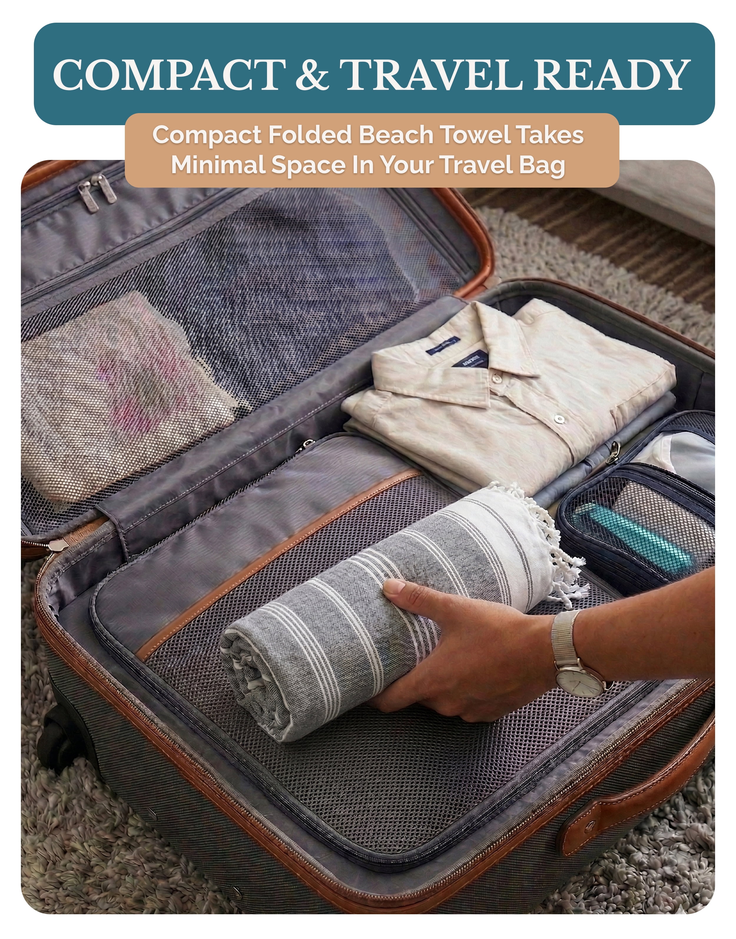 Casa Platino Cotton Beach Towels 6 Pack, Oversized Cotton Beach Towels, Quick Dry Lightweight Sand Free Pool Towels for Summer Fun – Sand Blue
