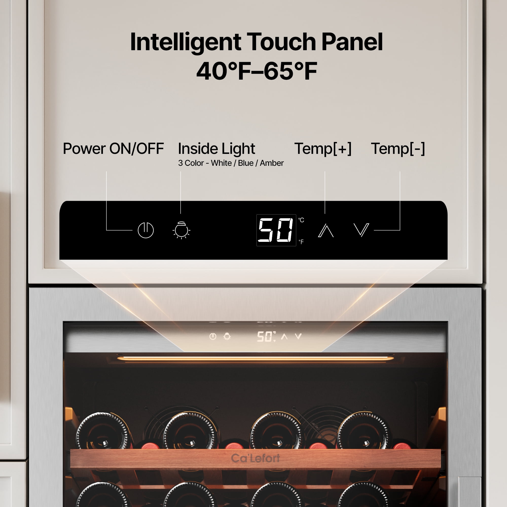 Ca‘lefort 90 Bottle Wine Refrigerator Cooler, 24'' Built-in Wine Fridge with 40-65°F and Double Glass for Home Bar & Hotel