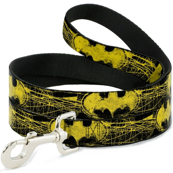 DC Comics Pet Leash, Dog Leash, Batman Shield Close Up Sketch Black Yellow, 6 Feet Long 1.0 Inch Wide
