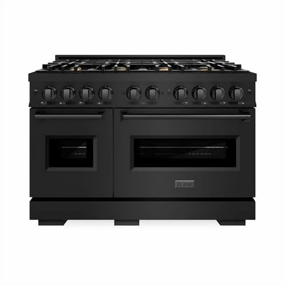 ZLINE 48 in. 6.7 cu. ft. Classic Double Oven Gas Range in Black Stainless Steel with 8 Brass Burners (CGRB-BR-48)