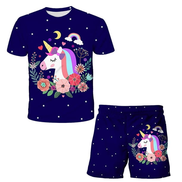 Verano bebé niños niñas unicornio camiseta + Pantalones cortos conjunto ropa niños lindo dibujos animados 2 uds niños niñas lindo unicornio ropa Sets12T Gao Jinjia LED