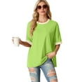 thumbnail image 3 of JWD Women's Top Short Sleeved T-Shirt Round Neck Casual Blouses Patchwork Split Hem Tee Top Light green XL, 3 of 8