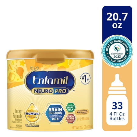 Enfamil NeuroPro Baby Formula, Milk-Based Infant Nutrition, MFGM* 5-Year Benefit, Expert-Recommended Brain-Building Omega-3 DHA, Exclusive HuMO6 Immune Blend, Non-GMO, 20.7 oz