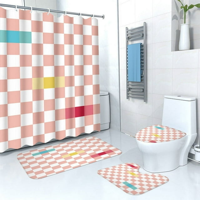 TIMIFIS Shower Curtain Set Waterproof Shower Curtain Four-Piece Set - Bathroom Dry and Wet Separation Mat Set Stylish Non-Slip Bathroom Partition Easy to Clean and Material Bathroom Sets