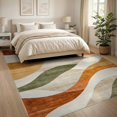 thumbnail image 3 of ODIKA 8'x10' Washable Area Rug Orange Swirl Burnt Abstract Vintage Distressed Wavy Ribbon Creamy for King Size Bedroom Under Bed, Master Suite, Non-Shedding, Easy Care, 3 of 7