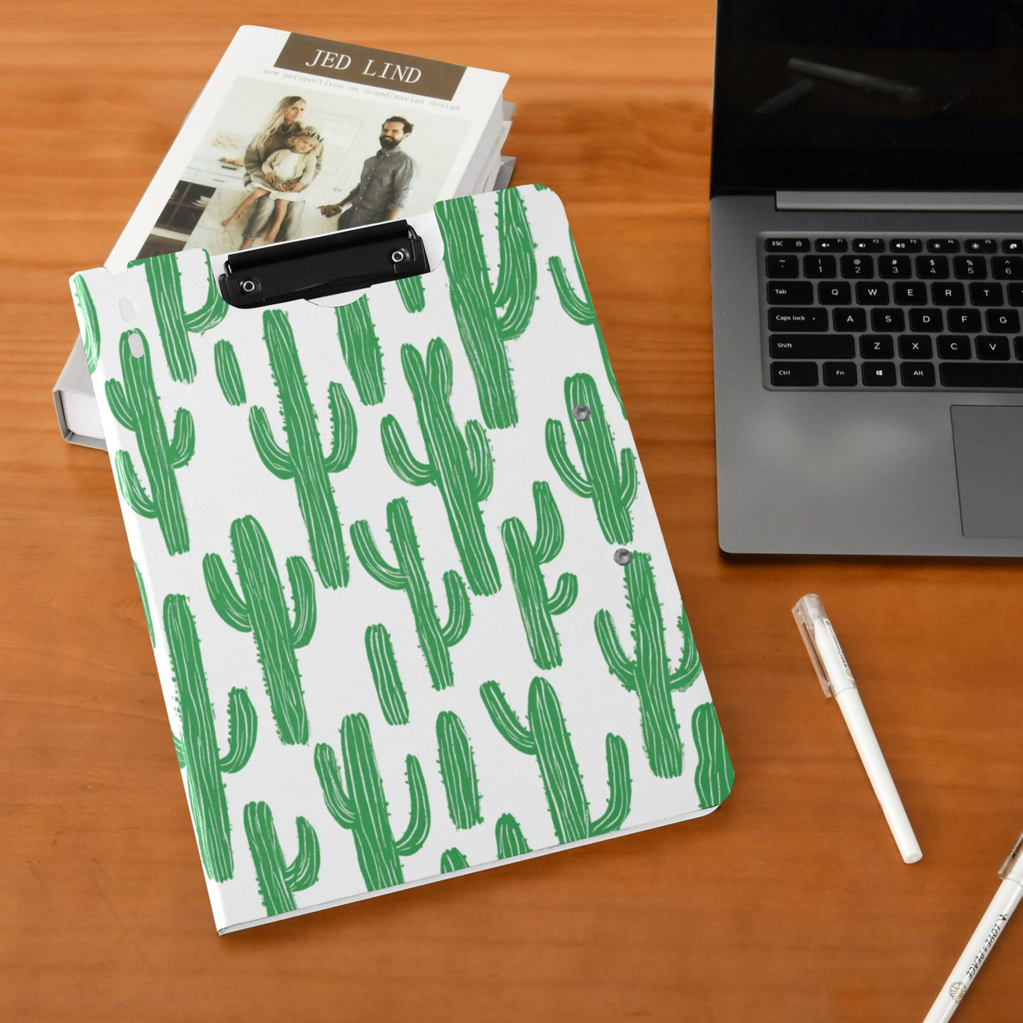 FORMRS A4 Clipboard Folder with Pen Holder Horizontal Foldable School Office Binder, Cactus Pattern