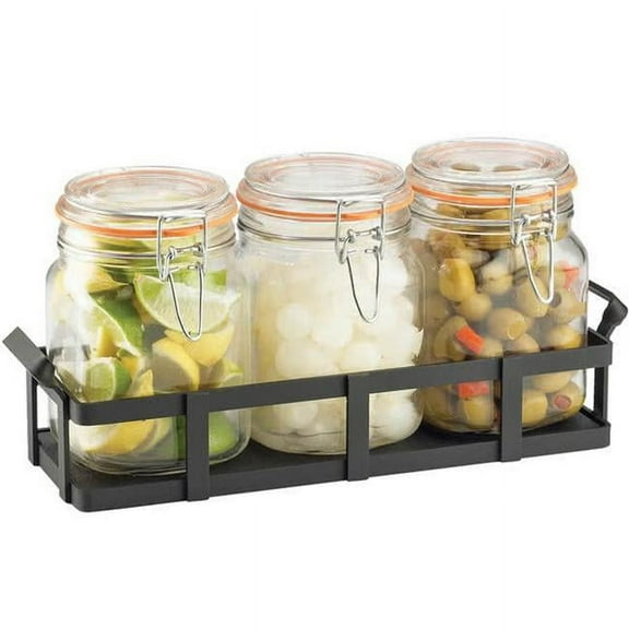 Cal Mil 3336-13 3 Tall Jar Condiment Holder Flat - Black