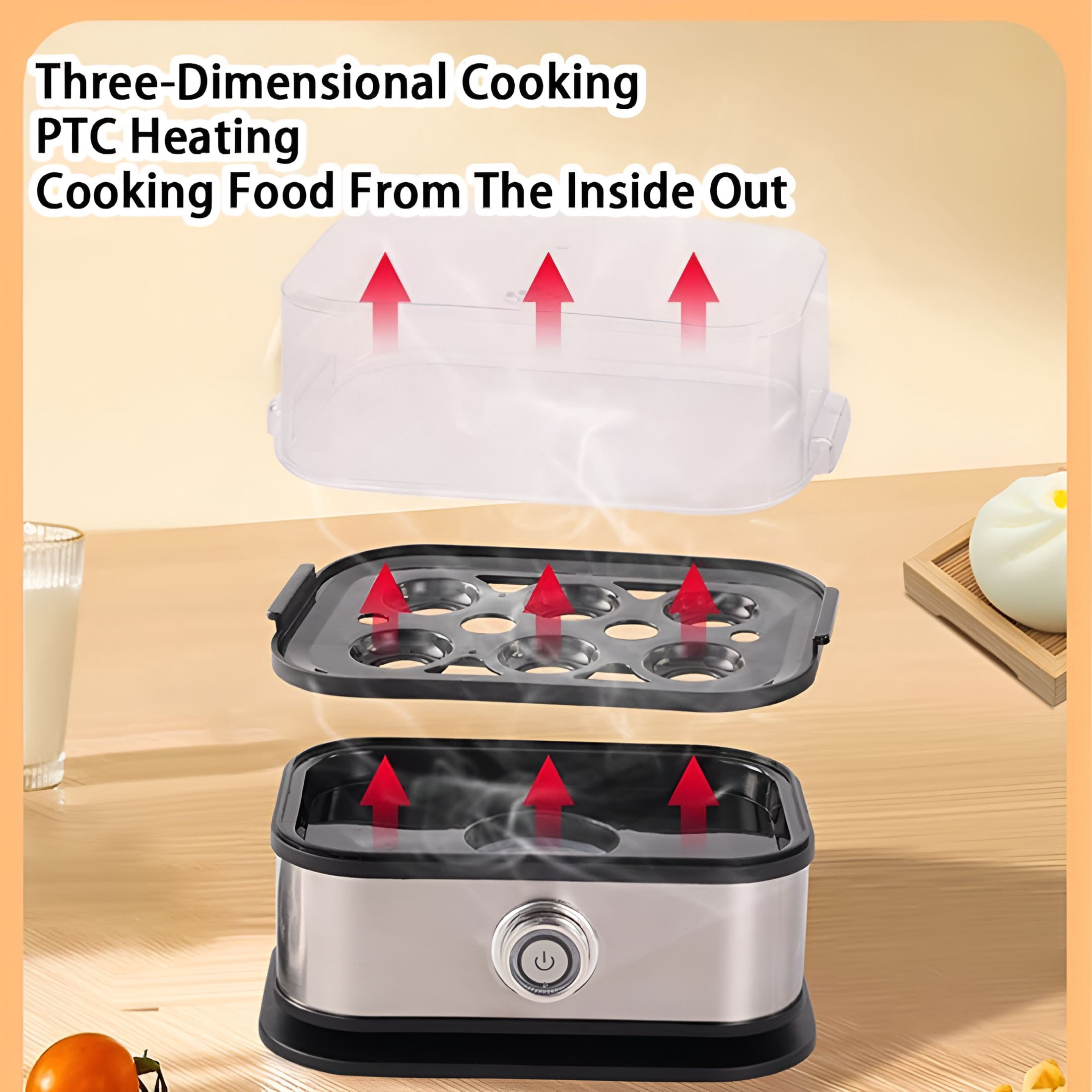 HIBIBUD Smart Egg Cooker with Auto Shut,Rapid Egg Cooker Electric 6 Eggs Capacity,Hard,Medium,Soft Boiled Egg Poacher,Egg Steamer,Multi-Function,Knob Controlled Auto Shut-Off Function
