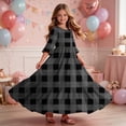 thumbnail image 6 of LJEFF Girls Dress with Pocket, 3/4 sleeves Plaid Crew Neck Flowy Tiered Skirt Casual Dresses for Kids Dark Gray Size 5 T, 6 of 7