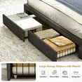 thumbnail image 4 of ARICOEASY King Bed Frame with Hidden Storage Headboard & Drawers, Upholstered Platform Bed King Size with LED Lights, Type-C Charging Station, No Box Spring Needed, Solid Wood Slats, Dark Grey, 4 of 9