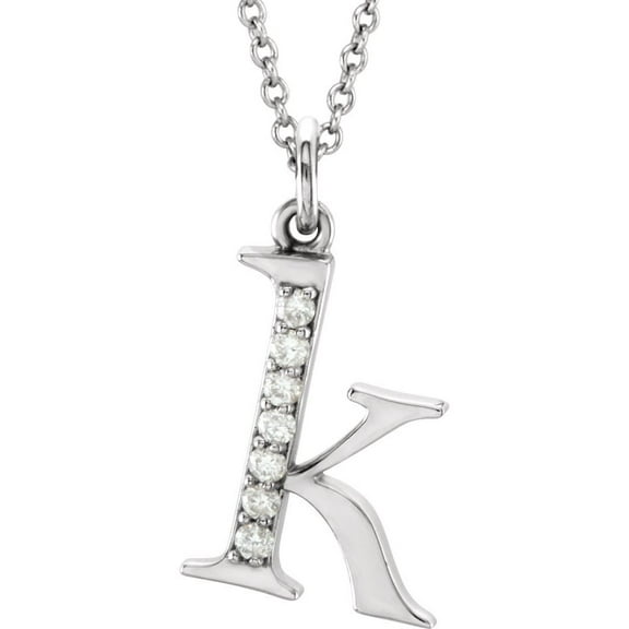 Precious Stars Unisex 14K White Gold 0.04 CTW White Diamond Initial K Pendant Necklace