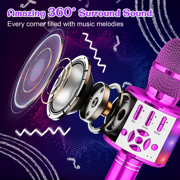 Bonaok Bluetooth Wireless Karaoke Microphone, Portable Handheld Karaoke Machine with LED Lights, Bluetooth Microphone Speaker Singing Gift for Kids Adults(Purple)