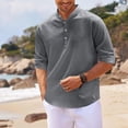 thumbnail image 4 of Havenx Mens Henley Shirt Roll-Up Long Sleeve Button Up Shirts Band Collar Textured T-Shirts Loose Fit Casual Summer Lightweight Tops,Dark Gray 2XL, 4 of 5